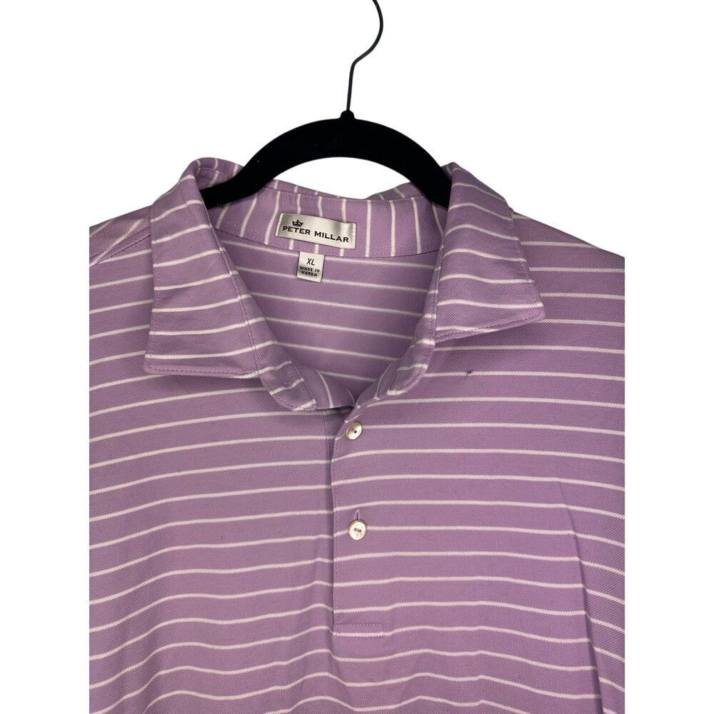 Peter Millar Striped Golf Shirt Polo Size XL Purple White Cotton Stretch